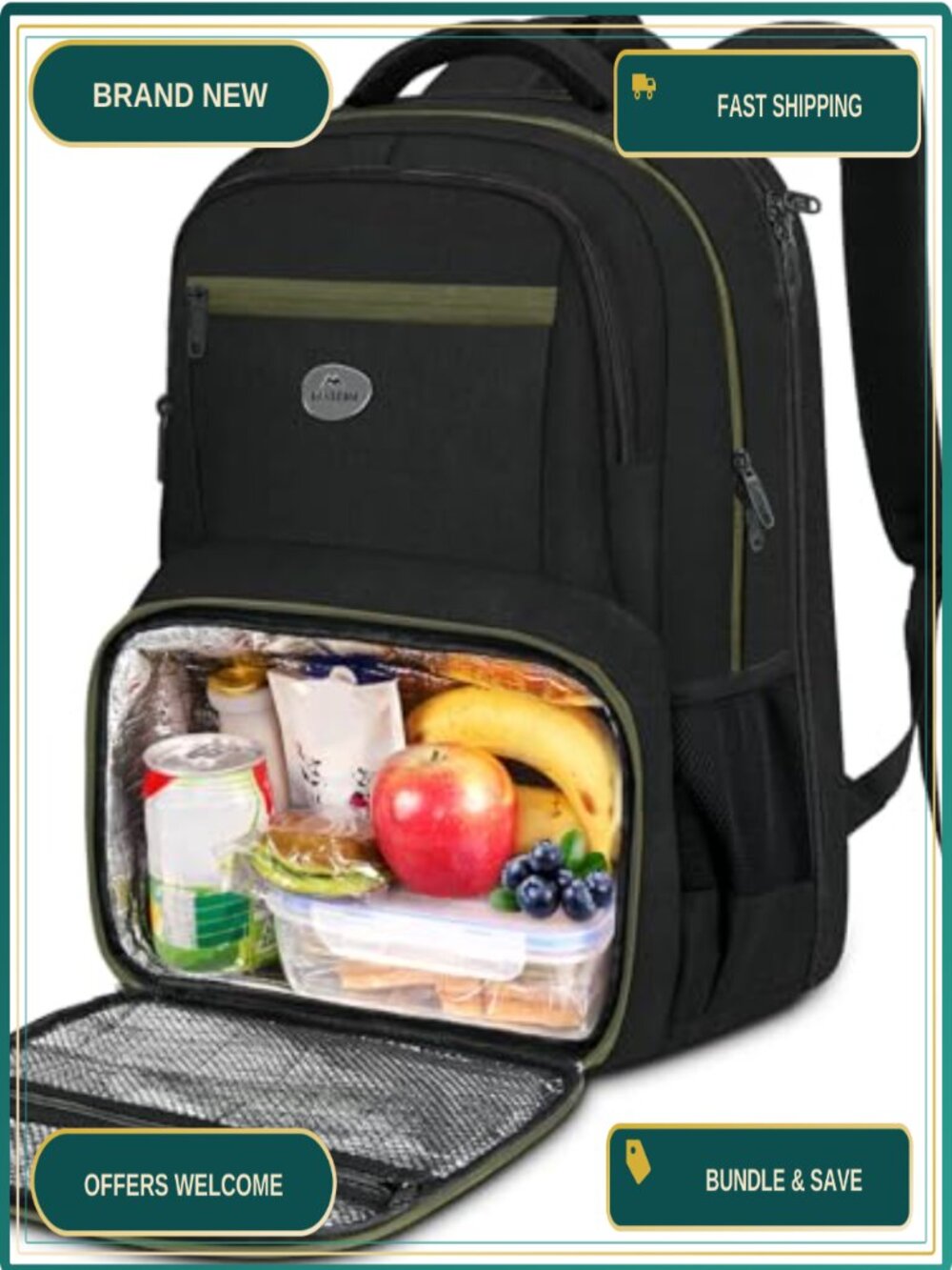 Work Laptop Backpack with Insulated Cooler Pocket, 17" TSA Friendly,